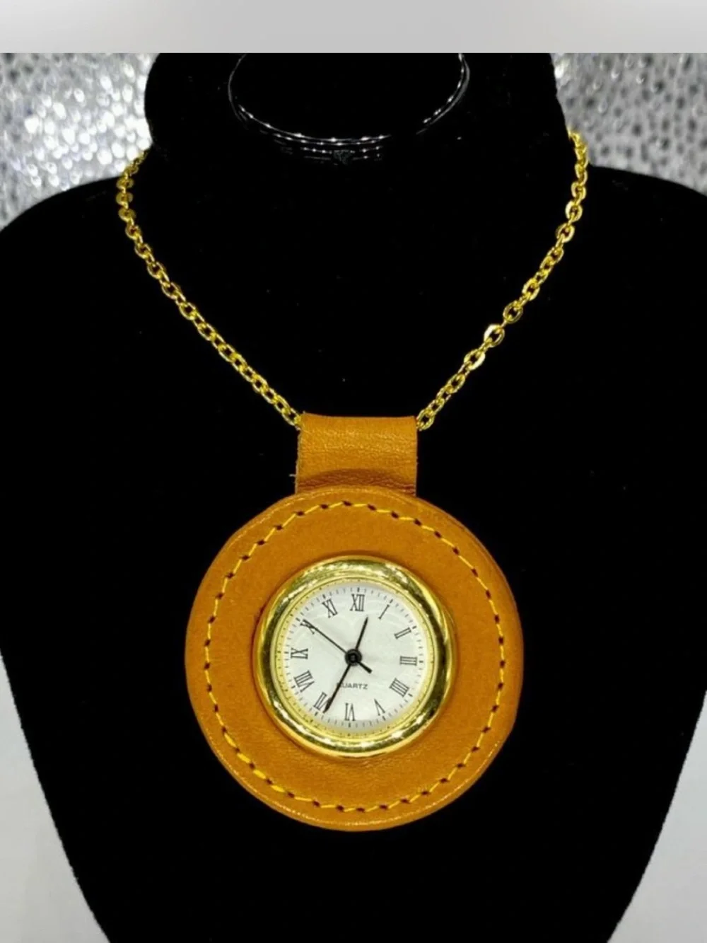 Ladies * Tan Leather Pendant Watch Necklace  ***